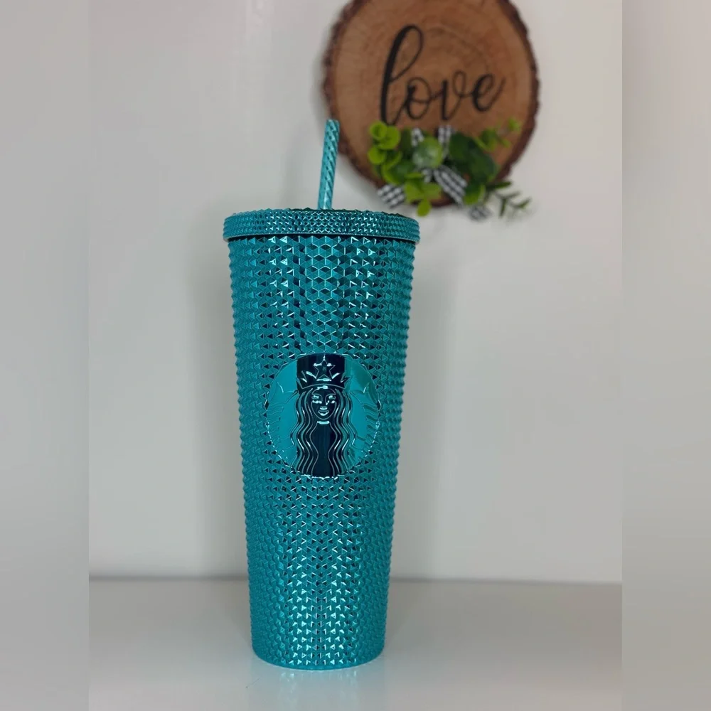 Starbucks Metallic Teal Studded Tumbler with Matching Straw/ NOT USED